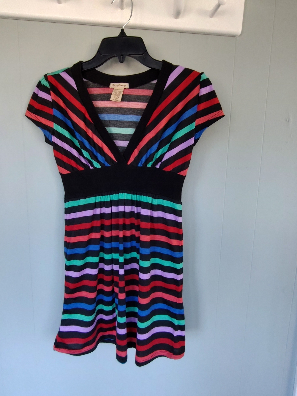 Vintage Striped V-Neck Empire Waist Dress - Multicolor
